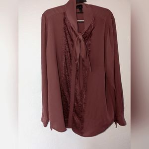 long Sleeve Blouse w/ tie & eyelash lace